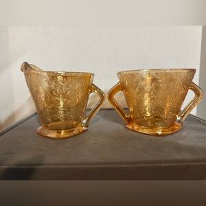 Vintage Carnival Glass Creamer and Sugar Bowl Set